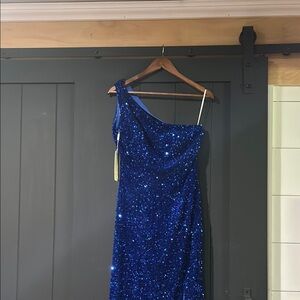 Blue Sequin One-Shoulder Bodycon Prom Dress